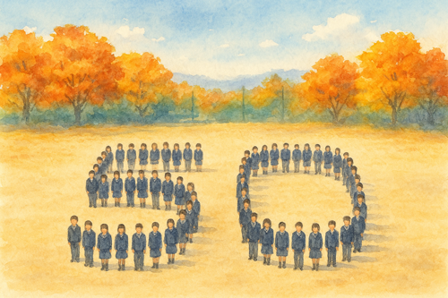生徒たちが人文字の練習をしているイメージ
