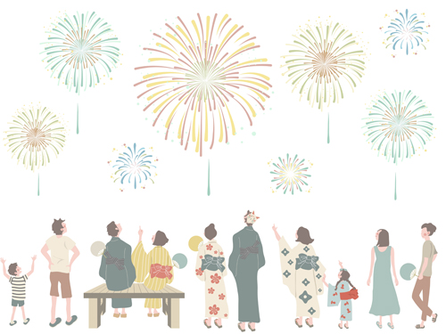 花火を見上げる人々のイメージ
